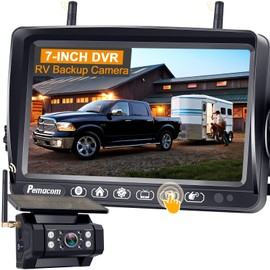 RV Backup Camera with Solar Magnetic: Long Distance No Signal Delay, 7 Inch Touch Key Monitor with Recording, HD 1080P Wireless Backup Camera for Trailer, 5th Wheel, Camper