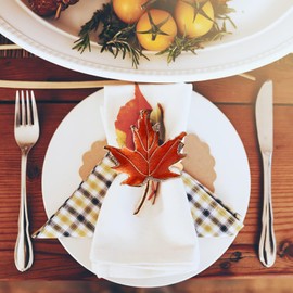 HANTURE FQQWEE Fall Maple Leaf Napkin Rings Set of 4 Thanksgiving Napkins Holder with Rhinestones Leaves Serviette Buckle for Harvest Table Accessories Home Decor, Orange, 3.8cm/1.5inch