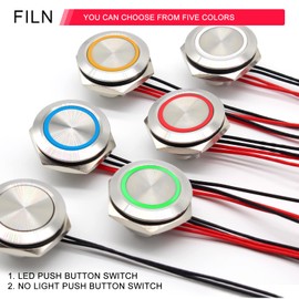 FILN Pack of 2 19 mm Push Button Switch Mini Push Button Switch Momentary Waterproof Metal Push Button Switch 1NO Doorbell Switch (Stainless Steel Momentary White Pack of 2)