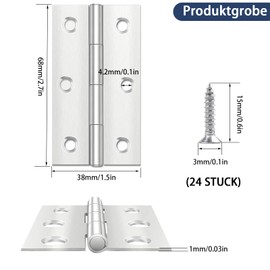 Pack of 4 Hinges Foldable 68 mm × 38 mm, Stainless Steel Hinge, Piano Band Hinge, Uonekamo Hinges Small, Hinges Heavy Duty, Used for Cabinet and Furniture Hinges with 48 Screws (4)
