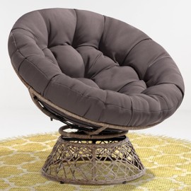 Bme Smoky - Brown Base 40" Ergonomic Wicker Papasan Chair with Soft Thick Density Fabric Cushion, High Capacity Steel Frame, 360 Degree Swivel for Living, Bedroom, Reading Room, Lounge