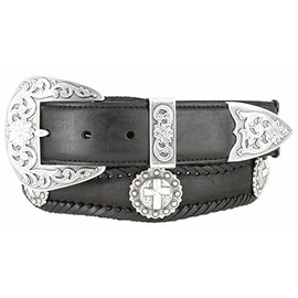 Western Silver Cross Berry Conchos Leather Scalloped Belt 1 1/2" Wide