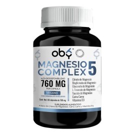 Oby Magnesio Complex 5: Citrato, Glicinato, Treonato, Taurato, Gluconato | Sin oxido | Minerales Quelados polvo, Camu Camu y D3 | Magnesium Complejo C