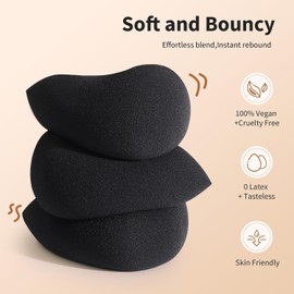 BEAKEY Makeup Sponge Set, 5 Pcs Black Foundation Blending Beauty Sponge, Boun Boun Sponges Flawless for Liquid, Cream, and Powder, Latex-Free and Vegan Makeup Sponges
