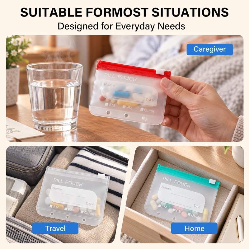 Pill Pouches Bags for Travel 14 Pieces, A8 Reusable Zippered