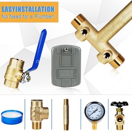 Brass Water Well Pressure Tank Tee Kit with 40/60psi Pressure Switch, Fitting for Diameters Up to 16'