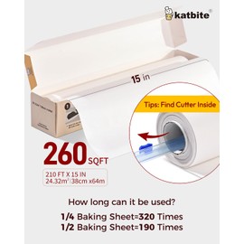 Katbite Parchment Paper Roll for Baking, 2 Pack of 15 in x 210 ft, Heavy Duty Cooking Paper for Baking Bread, Cookies, Non-stick for Oven, Air Fryer, Steamer, Heat Press with 2Pcs of Slide Cutter