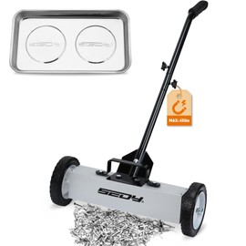 18-Inch Rolling Magnetic Sweeper with 9.5-inch Magnetic Trays, 45-Pound Capacity Telescoping Magnetic Pickup Lawn Sweeper, Adjustable Handle Pick-up Sweeper for Nails, Screws Workshop Garage Yard