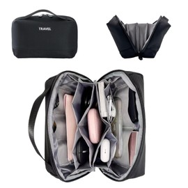 pourprefeu Portable tech pouch for travel, Electronics Organizer bag for travel essentials，travel Cable organizer pouch with Handle，Tech organizer bag with zipper (Black)