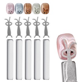XEAOHESY 5 Pieces Bunny Cat Eye Magnet for Nails, 5 Strong Rectangle Magnets+5 Bunny Shape Iron Plate, Bunny Magnet for Cat Eye Gel Polish