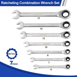DAKCOS 7 Pieces Ratchet Spanner Set Combination Wrench(6-17mm) Fixed Head with Storage Pouch