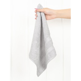 American Soft Linen - Juego de 4 paños de lujo para baño, 100% algodón turco, paños suaves de 13 x 13 pulgadas para cuerpo y cara, trapos de lavado para cocina, paños de bebé, paños de baño gris plateado