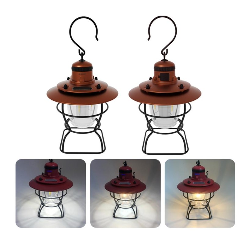 Outdoor Camping Lantern Portable Retro Camping Tent Light USB Rechargeable