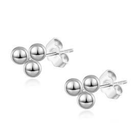 Womens Tiny Triple Ball Cluster Push-Back Stud Earrings in Sterling Silver White Gold Finish