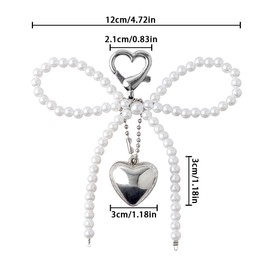 Bow Keychain Accessories Silver Heart Pendant Pearl Bow Key Chain Phone Charm Sweet Bow Cute Keychains for Women Bag Charms Key Rings for Car Keys Bow Charms Key Chains Bowknot Key Ring Girl Key Rings