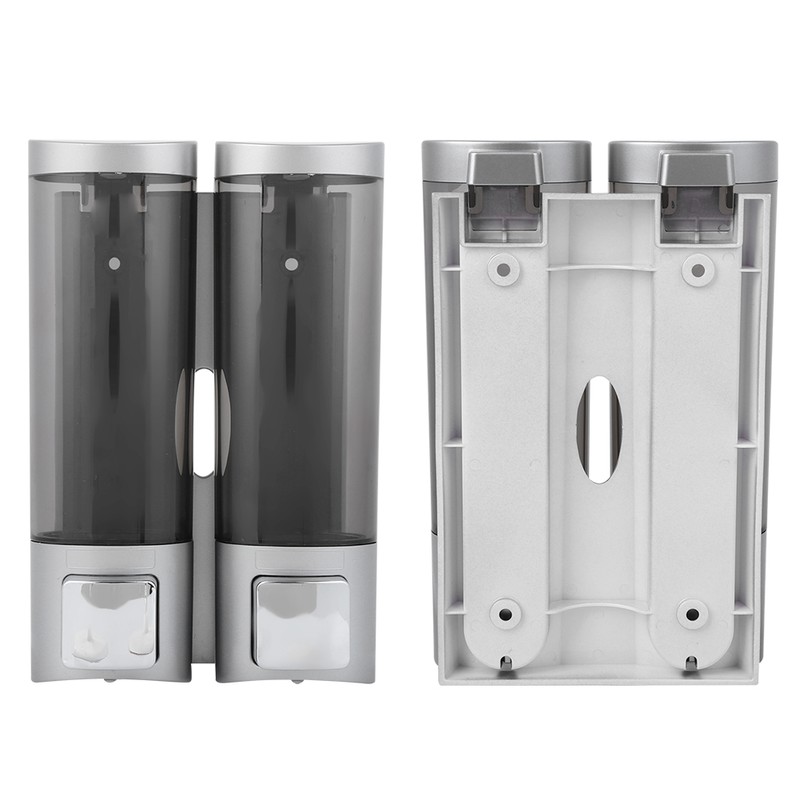 200MLx2 Silver DoubleHead Soap Dispenser WallMounted Manual Shampoo Dispensers
