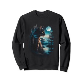 Black Cat Silhouette Moonlight T-Shirt - Moody Cat Art Sweatshirt
