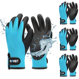 HPHST Work Gloves Winter Waterproof Thermal Warm Winter Gloves Assembly Gloves Grip Winter Work Gloves Work Double Layer Nylon Insulated Gloves (Blue-3 Pairs, XL)