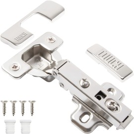 TOUCH Cabinet Hinges (1 Pair, 2 PCS) Frameless Cupboard Door Hinge Full Overlay Concealed European Clip-On Hinges for Kitchen Cabinet 3-Way Adjustable with Dowels
