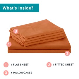 Comfort Spaces Microfiber Queen Sheet Set, Soft, Colorfast, Queen Bed Sheets & Pillowcases, Queen Sheets Set, Elastic Deep Pocket Fits Up to 16" Mattress, Queen, Orange 6 Piece