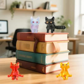 UXBSTM 6 Pack Colorful 3D Printed Cat, Movable Joints Quiet Fidget 3D Printed Toy Set, Stress Relief 3D Printed Animal Decor for Adults Kids