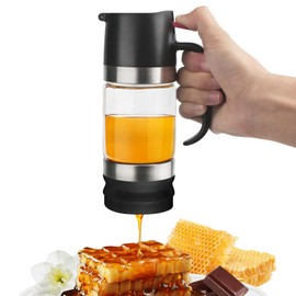 YIYOBEATFO Glass Honey Dispenser,10 OZ Honey Pot with Handle,No Drip Honey Container Jar,Maple Syrup Dispenser,Ideal for Honey and Syrup,Black base