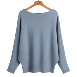Bichingda Suéteres de punto para mujer, cuello barco, mangas de murciélago, Dolman, otoño e invierno, azul Denim, Talla única