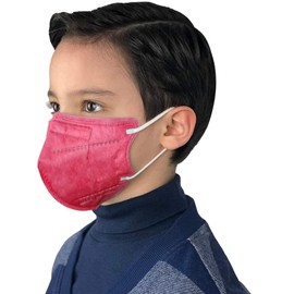 Kids Sized 3D Face Mask 5 Ply Filter Mouth Cover Protection For Boys Girls Dust Pollen Haze With Comfortable Ear Straps for Indoor Outdoor Park Playtime School Home Use (5 Pack, Red)