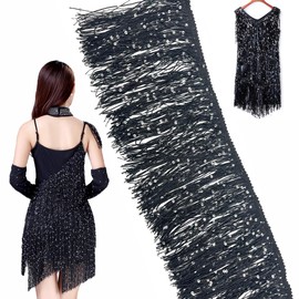 OHYER 3 Metres Long (x 15 cm Diameter) Lace Ribbon Wide Sequins Tassel Cut Fringe Fringe Trim Fringe Fringe Trim Fringe Ribbon Tinsel Ribbon for DIY (Black)