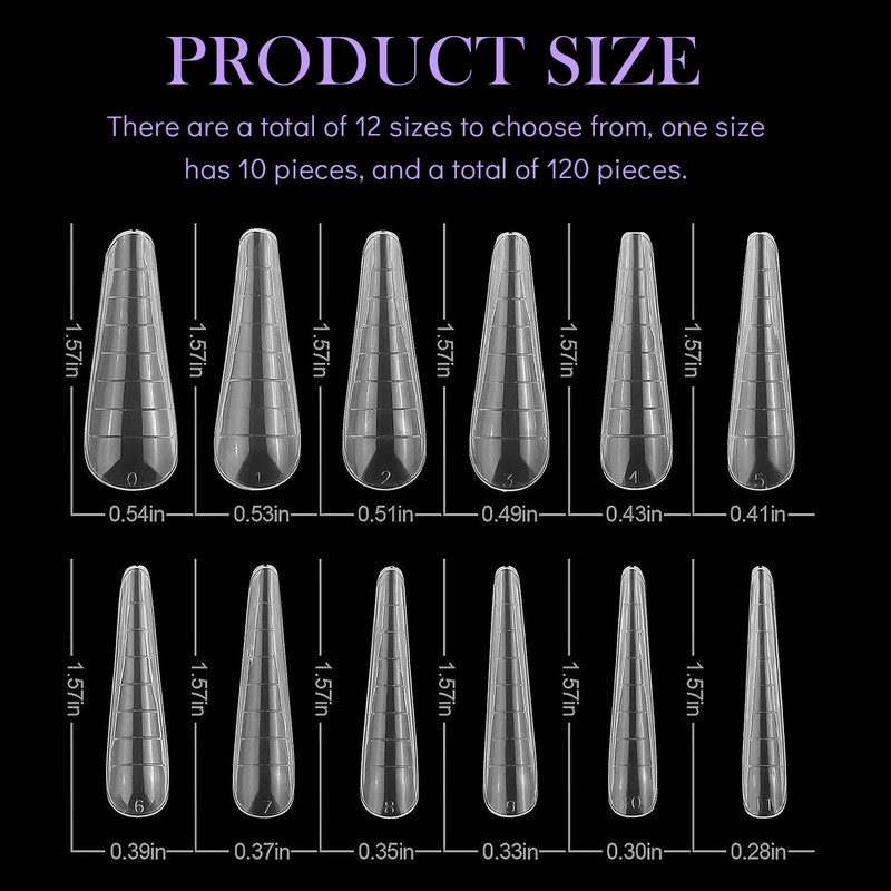 120 Pieces Artificial Nail Tips, 12 Sizes Fake Nail Tips