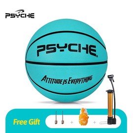 PSYCHE Original Rubber Basketball with Free Ball Pump and Needles Deep Channel Construction Streetball Made for Indoor Outdoor Basketball Games - Colour: Lake Blue, Size: #7（Over 10 years old）