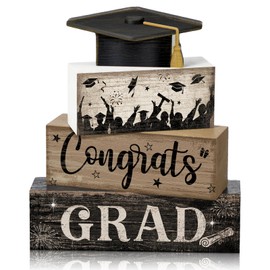 CroBlissful 4 Pcs Senior 2026 Graduation Table Decorations Graduation Tiered Tray Decorations Class of 2026 Wooden Block Centerpiece Sign Farmhouse Congratulate Gifts for Home Shelf(Classic,Black)