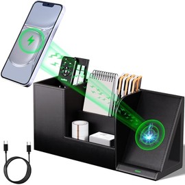 LADSTAG Vegan Leather Desk Organizer with Phone Stand