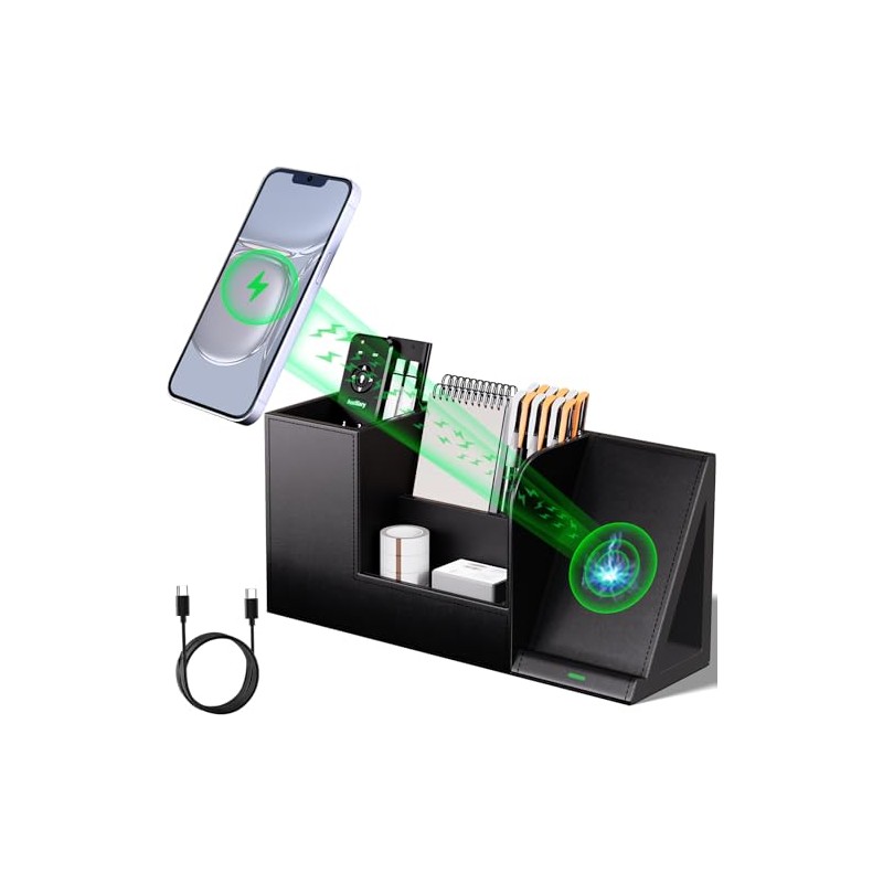 LADSTAG Vegan Leather Desk Organizer with Phone Stand