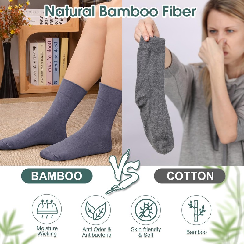 Chalier Cozy 6 Pairs Women's Bamboo Socks Non Binding Top,