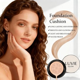 Luvie Glow Foundation Cushion, 2026 New Mushroom Luvie Glow Mushroom Head Foundation Cushion, Full Coverage Foundation CC Cream, Brightens & Evens Skin Tone for All Skin Types (Warm)