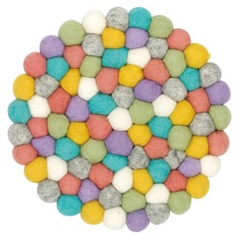 Marushin 0395001200 Nepal Hot Trivet Round Yellow Handmade Wool Felt Thick Heat Resistant