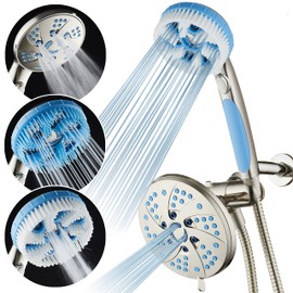 Hotel Spa 5-in-1 Aquassage, High Pressure 76-mode Shower Head, Combo, Hand Shower, Body Brush & Hair Brush in One With Two Brackets, Extra-long 6 foot Stainless Steel Hose & Brush Head Holder