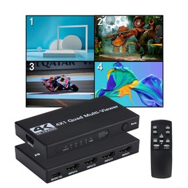 HDMI Multiviewer Switch 4x1 Seamless Switcher Quad Multi-Viewer 4 in 1 Out with IR Remote, Support 4k@30hz 1080P@60Hz 9 Display Modes for Security Camera, Gaming Consoles