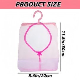 Clothes Peg Bag for Washing Line, 22 x 30 cm Mesh Peg Bag with Hanger, Reusable & Washable Multi-Purpose Organizer, Storage Basket for Drying Clothes in Bathroom Kitchen College Dorm (Pink, M)