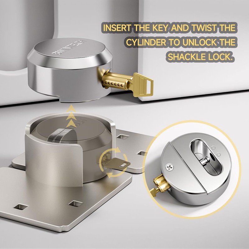 Bwintech 1 Set Hidden Shackle Padlock with Cover, Solid Steel