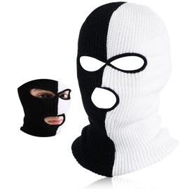 BBTO Knitted Balaclava with 3 Holes Full Face Cover Winter Full Face Balaclava, black, white