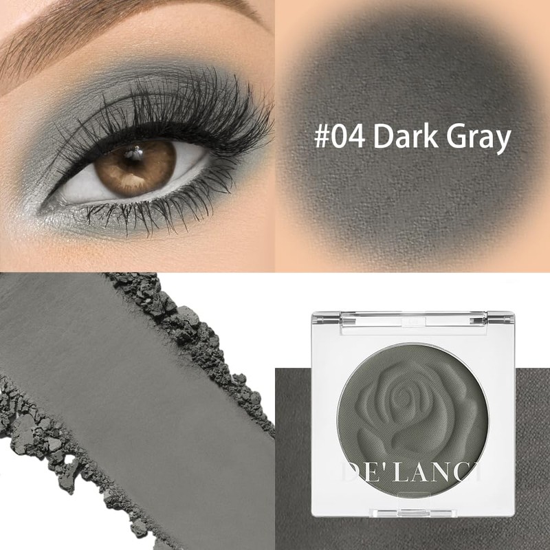 DE'LANCI Dark Gray Eyeshadow Matte, Single Matte Grey Eyeshadow Palette