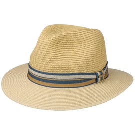 Stetson Romaro Toyo Traveller Straw Hat Men - Toyo (Viscose) Summer Hat - UV Protection 40+ - Wide Brim - with Striped Ribbon Trim - Spring/Summer Beige M (56-57 cm)