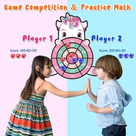Einhorn Spielzeug für 4–9, 63cm Einhorn Geschenke Kinder Klett Dartscheibe mit 12 Klebrigen Bällen, Drinnen und Draußen Dart Wurfspiel Set für Kinder Groß und Klei, Geburtstagsgeschenk für Kinder 4–11