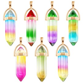 HAOBIN Hexagonal Crystal Pendants Gemstones Pendants Natural Stone Pendant Healing Stone Crystal Pendant for DIY Necklaces Key Pendant Jewellery Making Pack of 7, Alloy Steel, No Gemstone