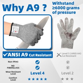 Schwer 2 Pairs ANSI A9 Cut Resistant Gloves, Food Grade Reliable Cutting Glove, Mandoline Glove for Kitchen Meat Cutting, Oyster Shucking, Fish Fillet Processing, Non-PFAS, PR1501-G, M