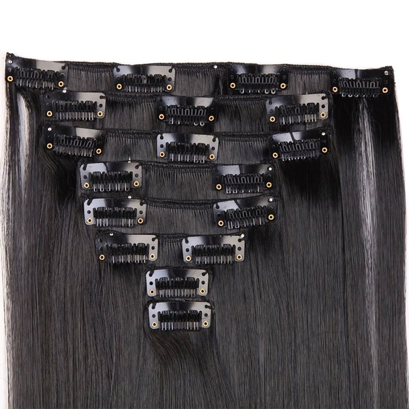 Clip-in hair extensions, 8 wefts like real hair, straight
