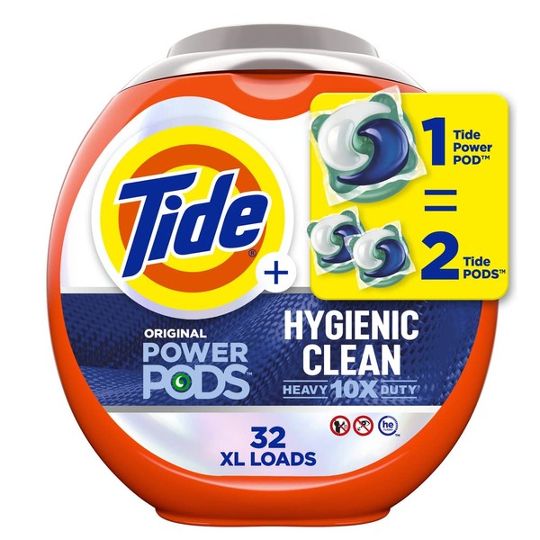 Tide Hygienic Clean Heavy 10x Duty Power PODS Laundry Detergent Pacs Original 32 count For Visible and Invisible Dirt