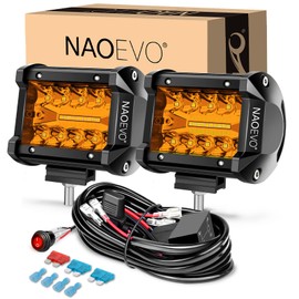 NAOEVO 4 Inch LED Pod Lights, Spot Flood Amber LED Fog/Driving/Off Road Lights with 2 Leads Wiring Harness, Cube Pods for Truck Boat ATV UTV, 2 Pcs (Amber)